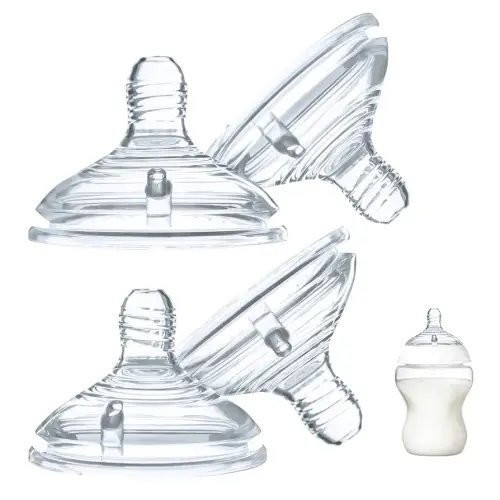 4-Count Silicone Bottle Nipples for Tommee Tippee Natural Start Anti-Colic Bottles & Advanced Anti-Colic Bottles & Closer to Nature Bottles, Breast-Like, Anti-Colic Valve, Slow Flow, 1m+