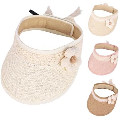 Toddler Girl Sun Hat Cute Flower Kids Straw Hat Roll-up Summer Wide Brim Beach Caps for 1-3 Years