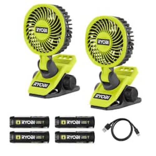 USB Lithium Clamp Fan Kit 2-Pack with (2) 2.0 Ah USB Batteries and Charging Cable and (2) 3.0 Ah USB Lithium Batteries