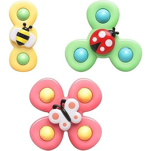 3 Pcs Strong Suction Cup Rotating Sensory Bath Toys, Suction Cup Spinner Toys, Spinning Toy, Spinning Top, Airplane Car Travel Table & Window Toy for Birthday, Easter, Christmas