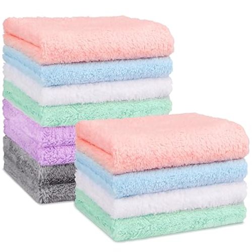 Orighty Baby Washcloths 12 Pack, Microfiber Coral Fleece Baby Face Towels, Soft and Absorbent Wash Cloths for Newborns, Infants and Toddlers, Gentle on Delicate Skin for Face Hands and Body, 7x9 Inch