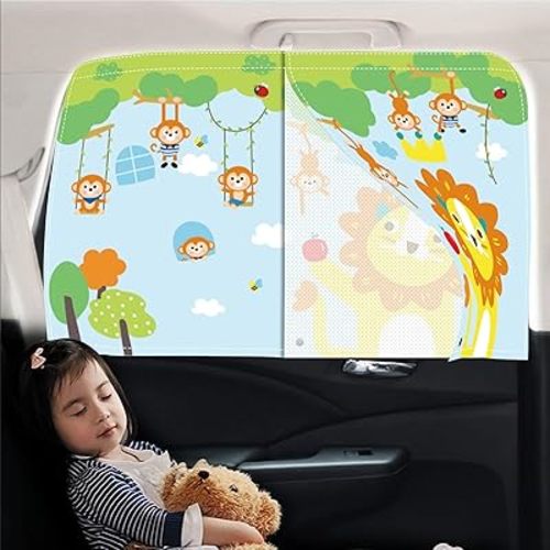 Car Sun Shade for Baby - EOHMAK Car Side Window Sun Shade Cover Upgrade Double Opening Car Interior Curtain Sun Blocker Blind (Lion, 1 Pack)