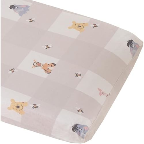 Disney Winnie The Pooh Hugs and Honeycombs Grey and White Plaid with Piglet, Tigger and Eeyore Contoured Changing Pad Cover