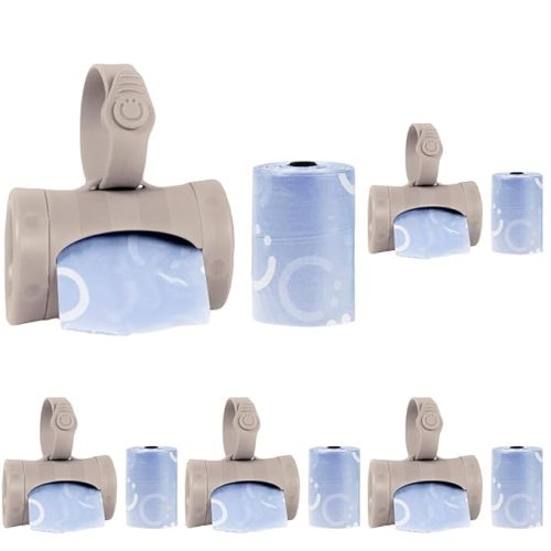 Ubbi Retractable On-the-Go Bag Dispenser for Baby Travel, Diaper Bag Accessory Must Have for Newborns, Helpful Baby Accessory, Taupe (Pack of 5)