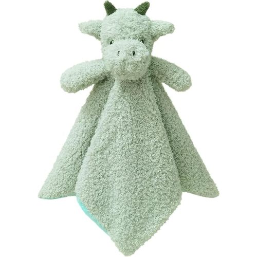 Baby Green Dragon Soft Stuffed Animal Security Blanket, Plush Dinosaur Character Lovey Blanket, Baby Shower/Nursery Gift, Newborn Infant Toddler Snuggle Blankie for Boys Girls, 14 Inches