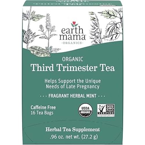 Earth Mama Organic Third Trimester Tea Bags | 100% USDA Organic Herbal Tea for Late Pregnancy Comfort + Childbirth Preparation, 16 Teabags Per Box