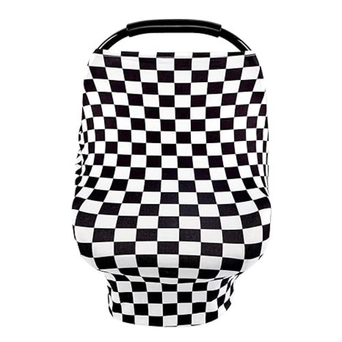TANOFAR Car Seat Cover for Baby, Multi-Use Cover Carseat Canopy, High Stretchy & Breathable Infant Carseat Cover, Shower Gifts for Unisex Boys and Girls (Black Checkered)