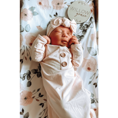 Solid Blush Bamboo Baby Knot Gown & Hat