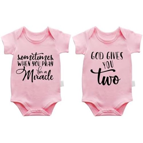 2-Pack Baby Twins Bodysuits God Gives You Two Newborn Cotton Short Sleeve Funny Outfit Infant Twin Unisex Romper 0-12M