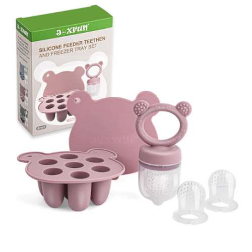 Silicone Baby Fruit Food Feeder & Mini Freezer Nibble Tray, Breastmilk Popsicle Molds for Baby Teething Relief, BPA Free Silicone Teething Toys Feeder for Safe Infant Self Feeding, Extra Food Pouches