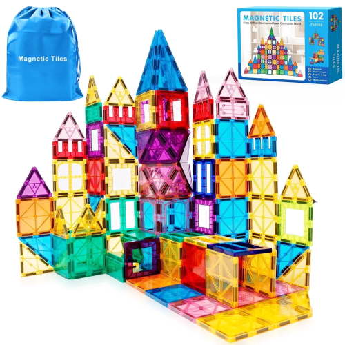 IYHN Magnetic Tiles 102pcs, Kids Building Blocks, Montessori STEM Toys for 3+ Year Olds