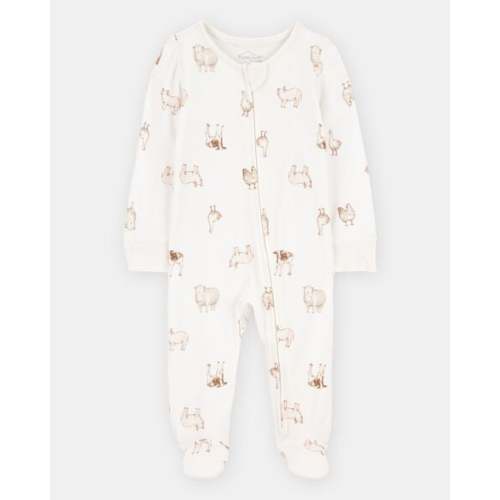 Baby Farm Animals Print 2-Way Zip PurelySoft Sleep & Play Pajamas - Ivory | Carter's