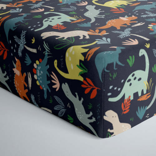 Navy Jurassic Jungle Fitted Crib Sheet - Little Sleepies