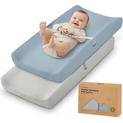 2-Pack Organic Changing Pad Covers for Girl, Boy, 100% Cotton (Steel)