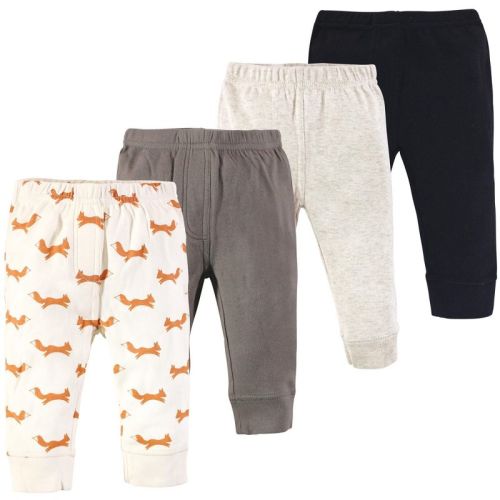 Touched by Nature Basics Infant Baby Organic Cotton Pants 4-Pack, Forest Fox, 6-9 Months