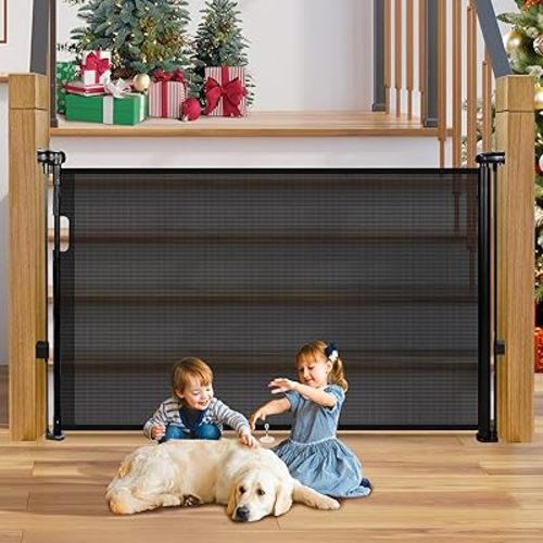 Retractable Baby Gates Dog Gate for Stairs, 55" Wide Mesh Baby Gate Pet Gate for The House, 34" Tall Child Safety Gates for Doorways, Hallways, Deck, Porch, Indoor, Outdoor