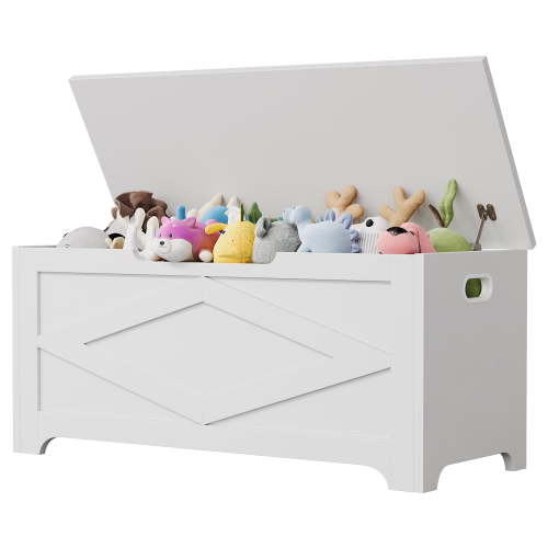 Kicctian Wooden Storage Chest Bench, 39.4" Lift-Top Trunk with Safety Hinges, Shoe Organizer for Entryway, Bedroom or Living Room, White
