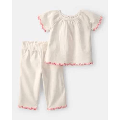 Baby Girl 2-Piece Linen-like Short-Sleeve Outfit Set - Cream | Carter's