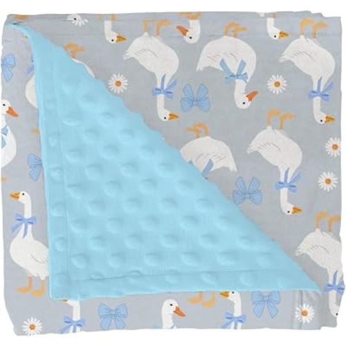 Cute Geese Blue Bows Baby Blankets for Girl Boy Pastel Ducks Daisy Soft Mink Dotted Backing Double Layer Swaddle Receiving Blanket Spring Farm Animal Floral Bed Throws for Newborn Toddler Crib 30x40