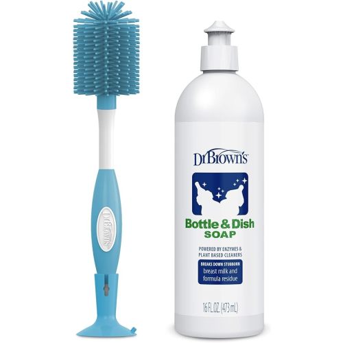 Dr. Brown's Reusable Soft Touch Baby Bottle Cleaning Brush, Blue 1-Pack & Fragrance-Free Dish Soap, 16oz