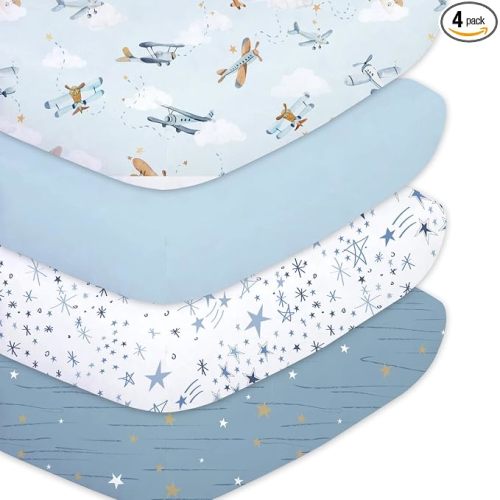 Plushii 4PK Crib Sheets for Boys,Soft Microfiber Mattress Cover,Planes