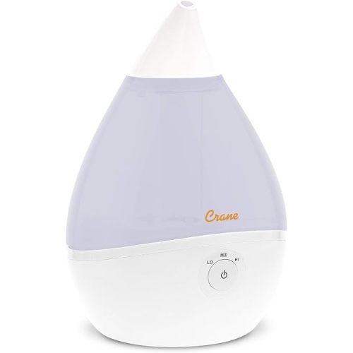 Crane Droplet Ultrasonic Small Air Humidifiers for Bedroom and Office, 0.5 Gallon Cool Mist Humidifier for Plants and Home, Humidifier Filters Optional, White