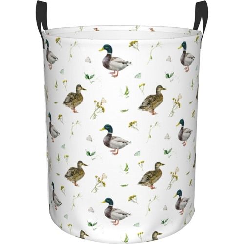 Laundry Basket Cute Mallard Duck Room Decor,Round Laundry Hamper Waterproof Dirty Clothes Hamper Collapsible Laundry Baskets With Handles,Toy/Clothes Storage Basket For Home Dorm Bathroom Decor
