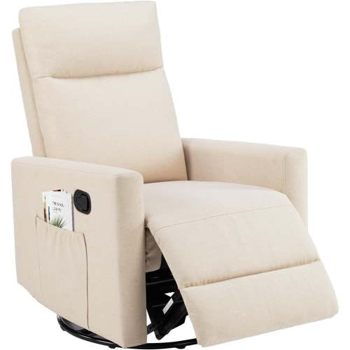 AENKYO Recliner Chair Swivel Rocking for Living Room, Glider Rocker with Extra Large Footrest - Beige