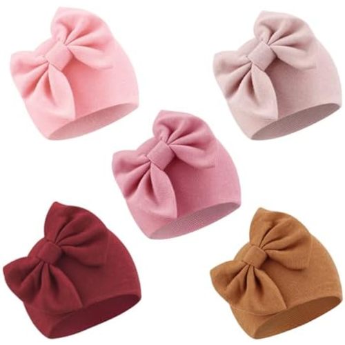 AQOKKA Newborn Baby Girl Hats with Bow Cotton Toddler Infant Beanie Cap Newborn Hospital Hats for Baby Girl Kid 0-24 Months