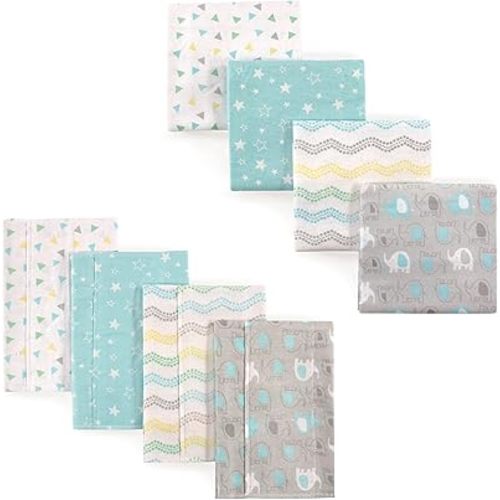 Luvable Friends Unisex Baby Cotton Flannel Burp Cloths and Receiving Blankets, 8-Piece, Basic Elephant, One Size