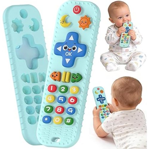 Baby Teething Toys Silicone Baby Remote Teether Over 3 Months - Baby Essentials Sensory Chew Toys - Baby Teether for Teething Relief - BPA Free Infant Toys Baby Shower Gifts (1, Blue)