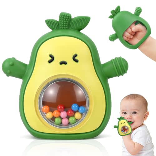 Baby Teething Toy 3-12 Months, BPA Free Silicone Teether Mitten with Rattle | Anti Drop Teething Glove, Multi-Texture for Teething Relief, Easy to Grip, Baby Teether, Infant Chew Toys, Newborn Gifts