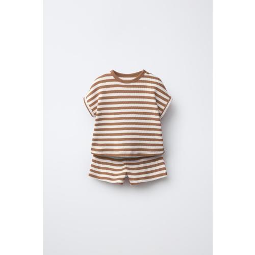 STRIPED WAFFLE SHIRT AND BERMUDA SET - Light brown | ZARA United States