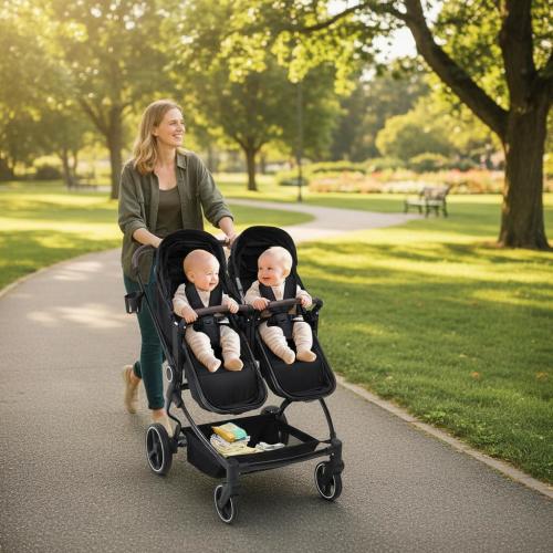 GARVEE Foldable Double Stroller for Newborn & Toddler Reclining Canopy