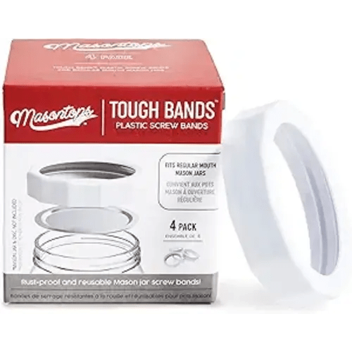 Masontops Tough Band - Regular Mouth Mason Jar Screw Bands - Quality Plastic Replacement Ring Seals & Jar Covers