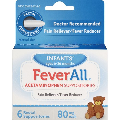 FeverAll Acetaminophen Suppositories Pain Reliever/Fever Reducer, 6 CT