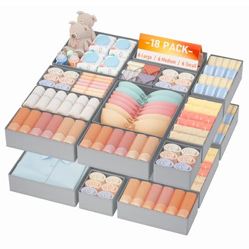 DIMJ Drawer Organizer Clothes Storage - 18 Pack Baby Dresser Organizer for Nursery, Foldable Closet Drawer Organizer Bins for Bedroom Organization, Fabric Storage Dividers for Socks, Underwears, Bras
