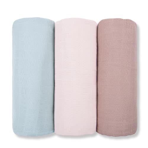 lulumoon Muslin Swaddle Blanket Viscose-Bamboo: Receiving Wrap for Newborns | OEKO-TEX 100 Ready - Soft Breathable Swaddling Blanket for Stroller & Nursery Crib for Baby Registry Gift 3-Pack