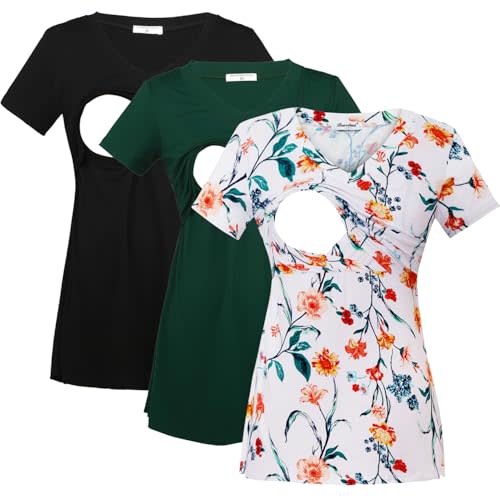 Bearsland Womens 3 Packs V Neck Nursing Tops Maternity Breastfeeding Tee Shirts