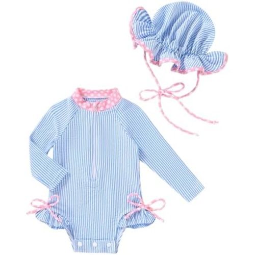 Happy Town Baby Girls Swimsuit Long Sleeves Zipper Ruffled Bathing Suit Infant Girl Beach Essentials