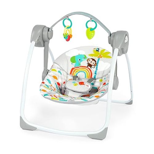 Bright Starts Playful Paradise Portable Compact Automatic Baby Swing with Music, Unisex, Newborn +