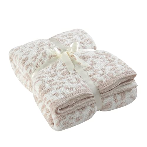 100% Polyester Microfiber Fluffy Leopard Knitted Swaddle Blanket Super Soft Cozy Lightweight Thick Blanket for Sofa Crib Nap New Borns Gifts (Baby 30"X40", Cream)