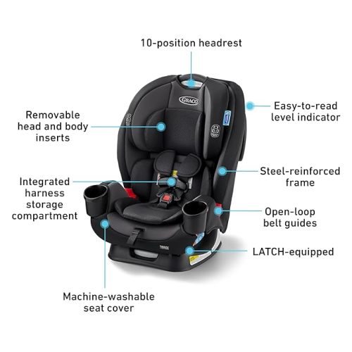 Graco TriRide 3-in-1 Reclining Car Seat, Kipling - Rear & Forward Facing Car Seat, Highback Booster, Adjustable Headrest