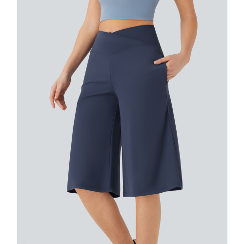 SoftlyZero™ Airy Crossover High Waisted Wide Leg Cool Touch Yoga Pedal Pusher Pants with Pockets