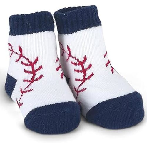 Bearington Lil' Slugger Baby Baseball Newborn Socks - Soft Cotton Baseball Clothes Accessory for Boys - Cozy Stretchy Infant Socks with Sporty Design - Adorable Gift for Newborns