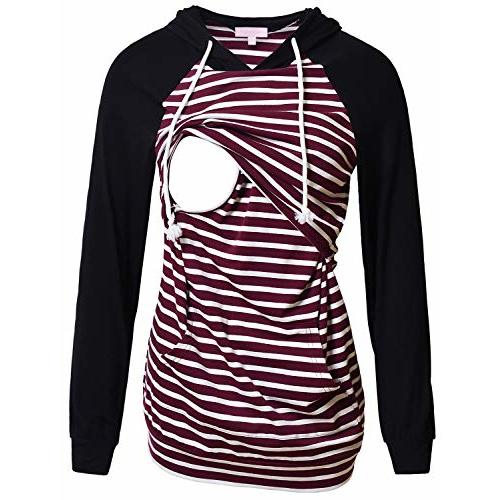 Bhome Nursing Shirt Long Sleeves Hoodie Breastfeeding Top Sweatshirt