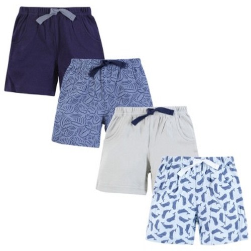 Hudson Baby Infant Boys Shorts Bottoms 4-Pack, Whales And Waves, 3-6 Months