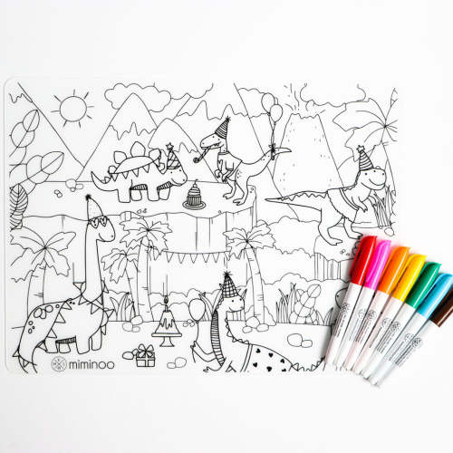 Silicone Reusable Coloring Mat & Markers Set - Dinos Party