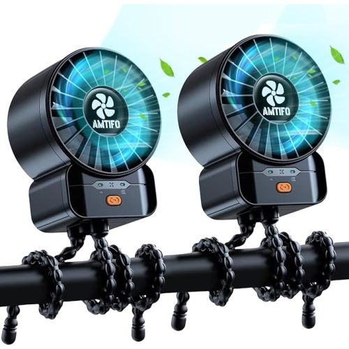 AMTIFO 2-Pack Stroller Fan for Baby: USB Rechargeable, Quiet, Adjustable & Portable - Ideal for Stroller, Crib, Car, Baby Gear - Up to 12 Hours Battery Life, Perfect for Hot Weather