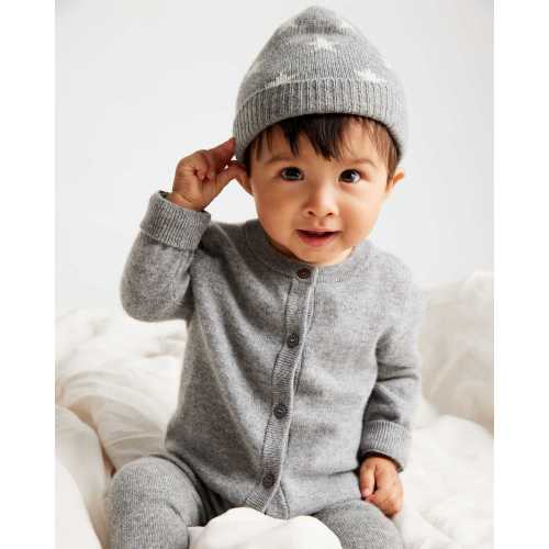 Washable Cashmere Beanie & Bootie Set in Heather Grey